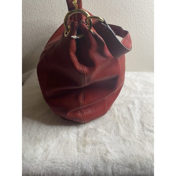 Michael Kors Leather Hobo Bag Purse Womens Red Gold Tone Hardware - Picture 8 of 9